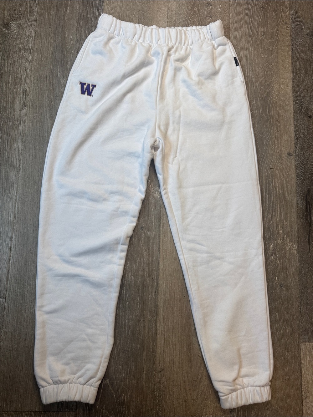 UW Husky Hype White Fleece Joggers with Black Logo Tab 0719